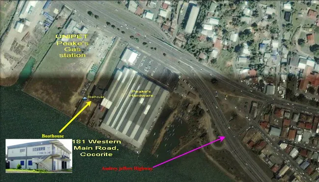 Map to the First Trinidad Sea Scouts boathouse in Cocorite